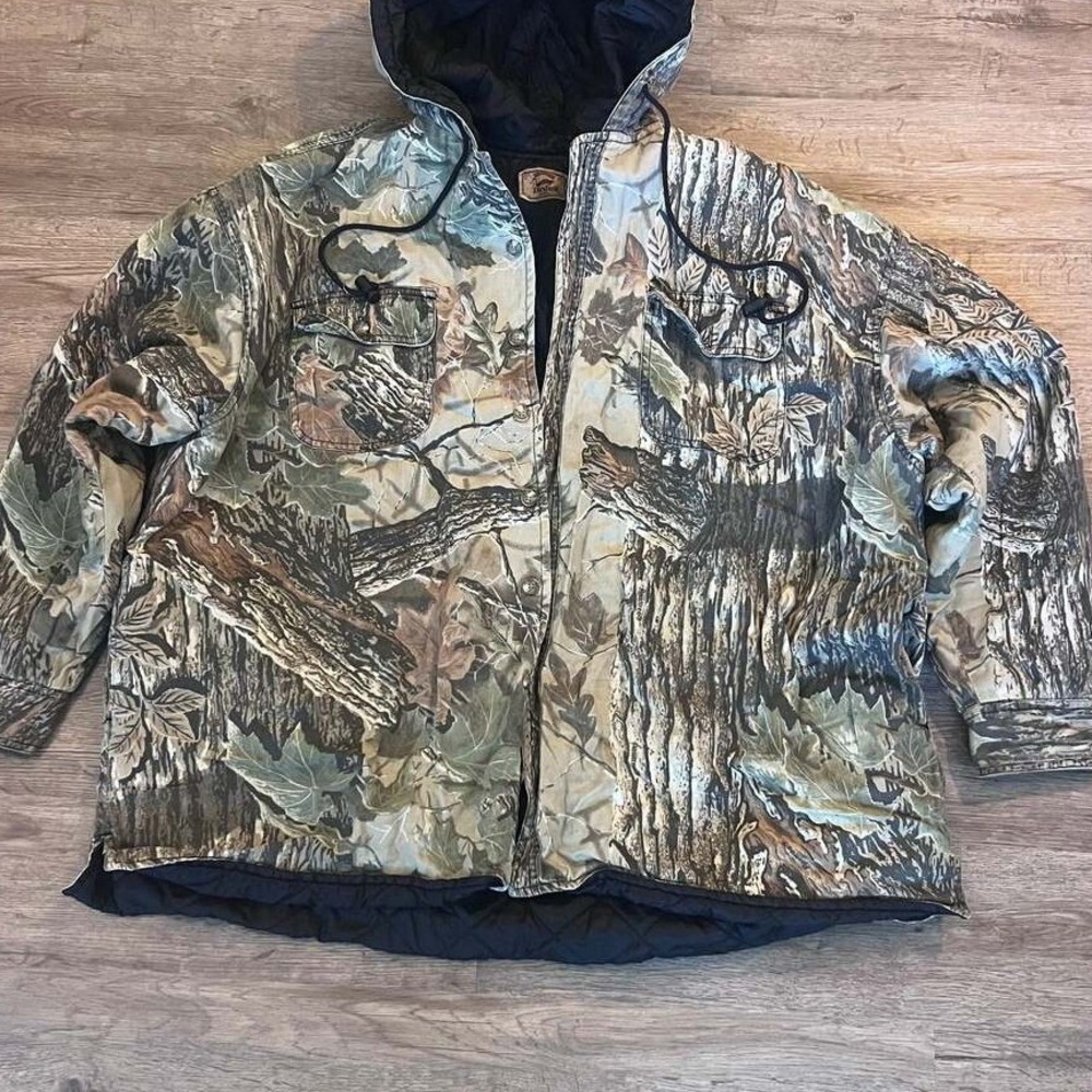 Duxbak Quilted Camo Hooded Jacket Mens 2XL Vintage